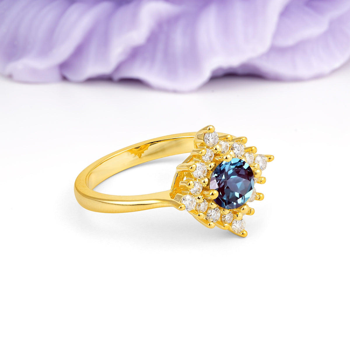 Distinctive 4 Prong Round Cut Alexandrite Engagement Ring - Additional view