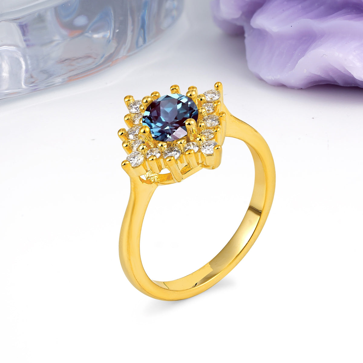 Distinctive 4 Prong Round Cut Alexandrite Engagement Ring - Additional view