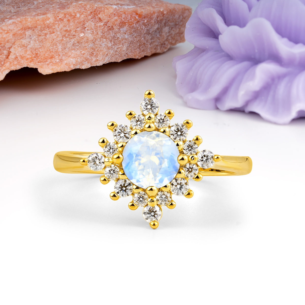 Distinctive 4 Prong Round Cut Moonstone Engagement Ring - Additional view