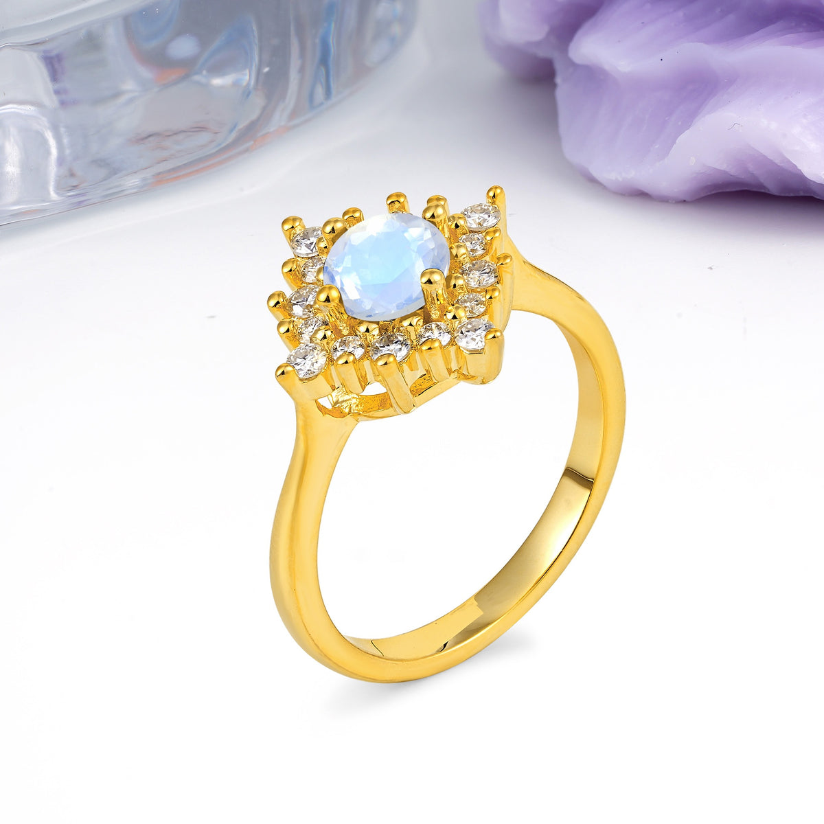 Distinctive 4 Prong Round Cut Moonstone Engagement Ring - Additional view