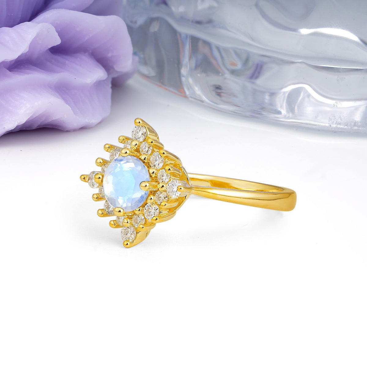 Distinctive 4 Prong Round Cut Moonstone Engagement Ring - Additional view