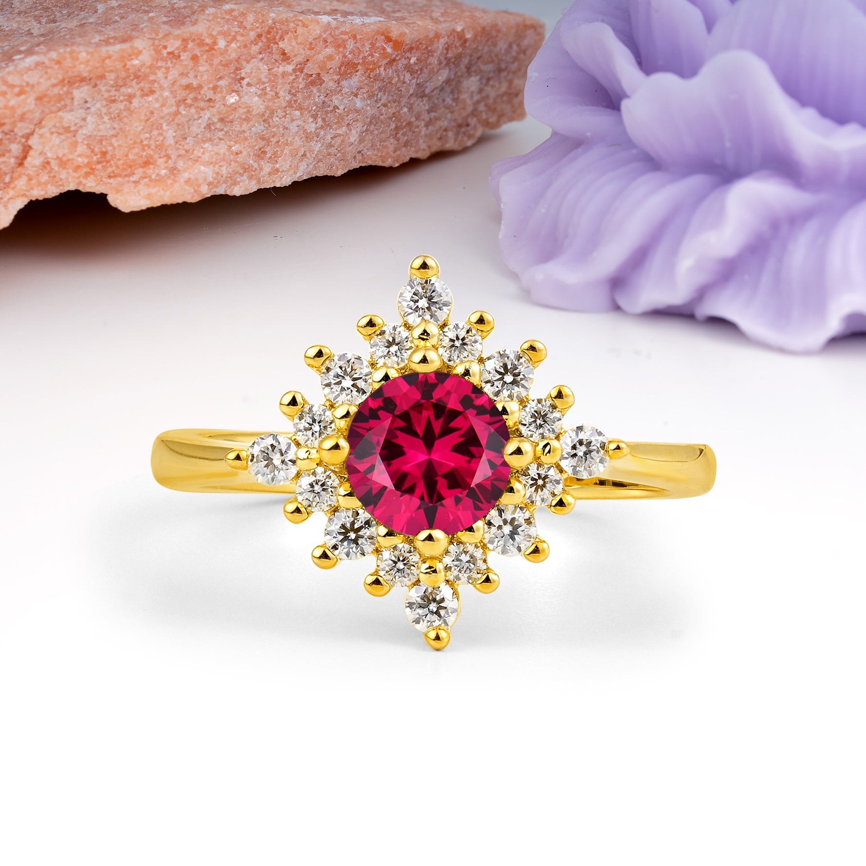 Distinctive 4 Prong Round Cut Ruby Engagement Ring - Additional view