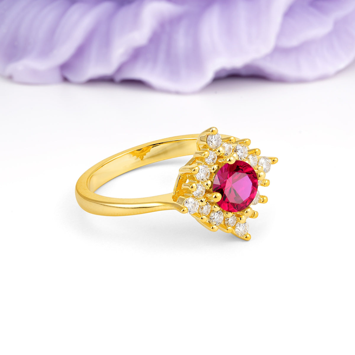Distinctive 4 Prong Round Cut Ruby Engagement Ring - Additional view