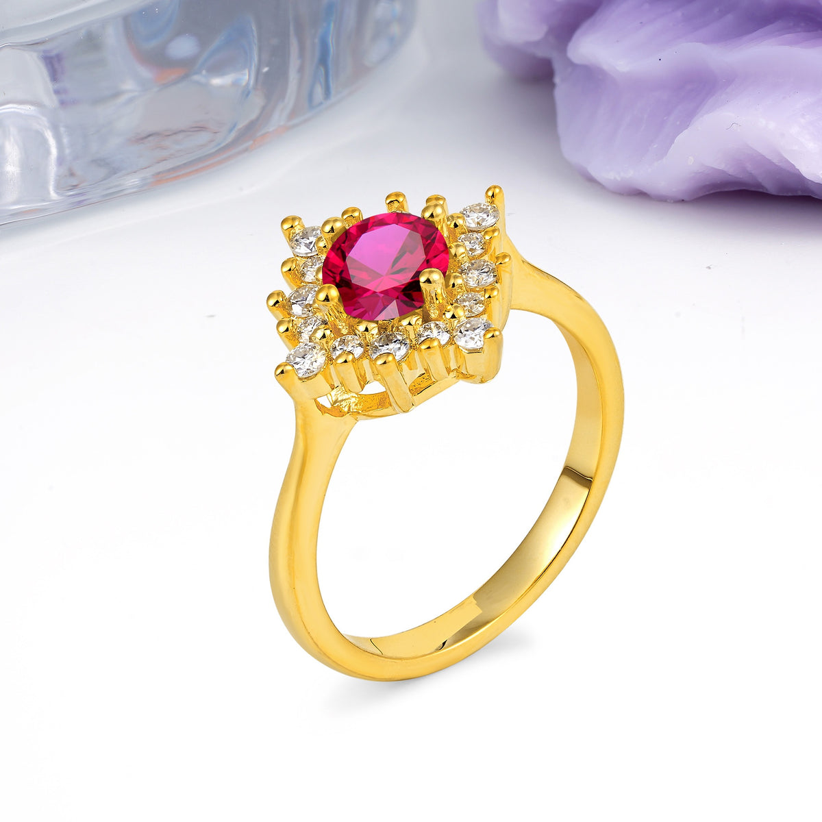 Distinctive 4 Prong Round Cut Ruby Engagement Ring - Additional view
