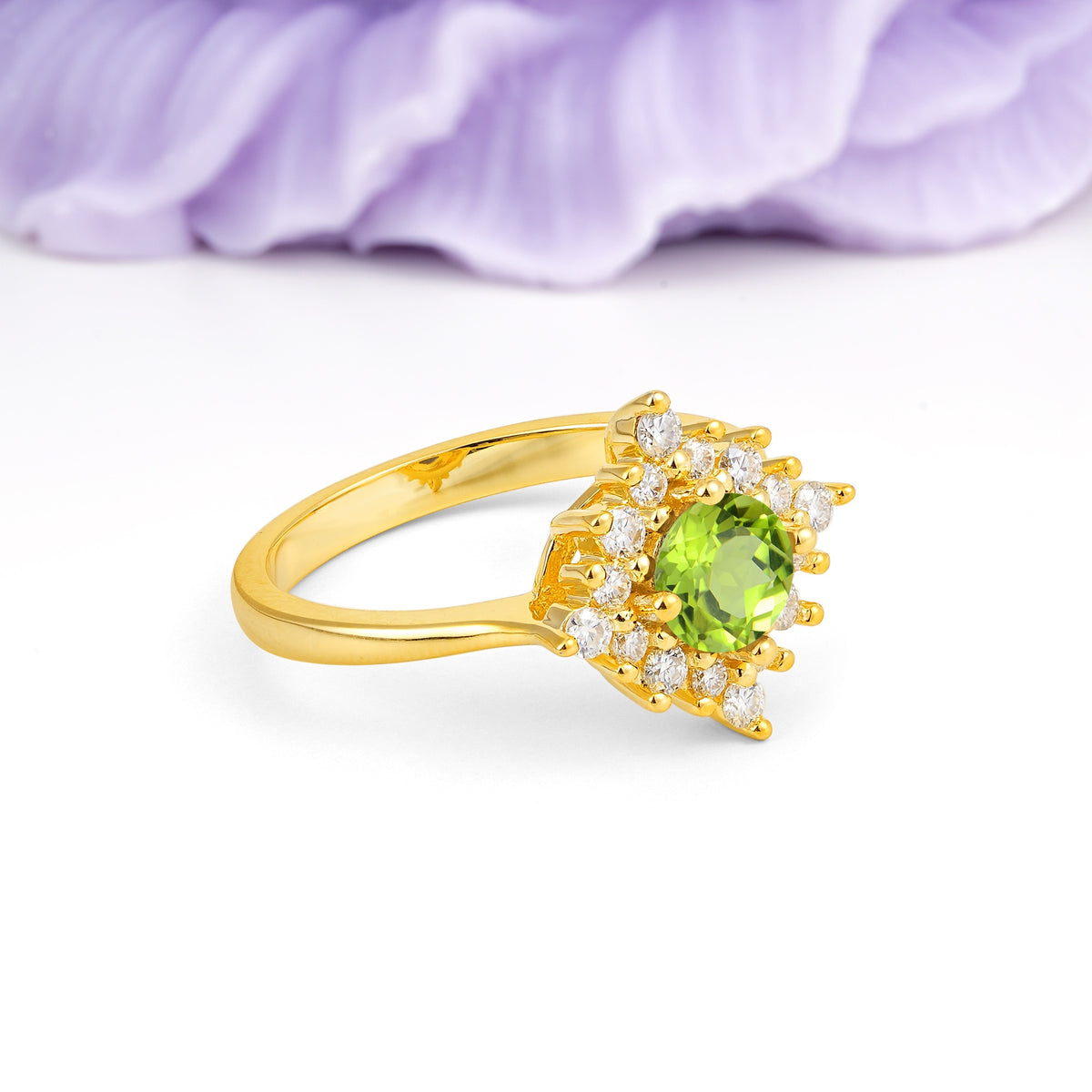 Distinctive 4 Prong Round Cut Peridot Engagement Ring - Additional view