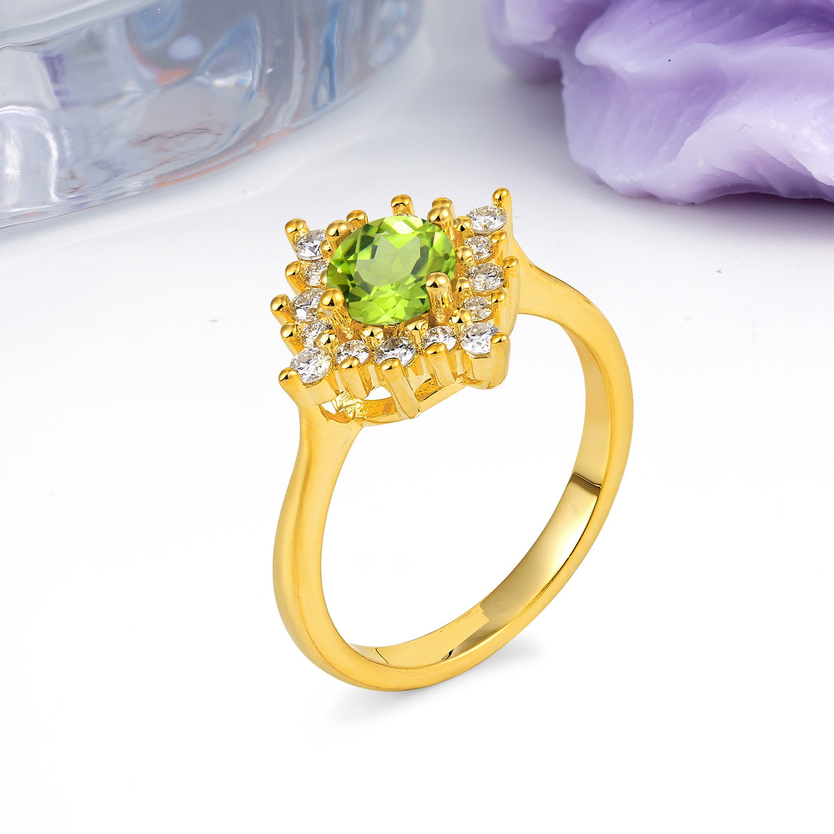 Distinctive 4 Prong Round Cut Peridot Engagement Ring - Additional view