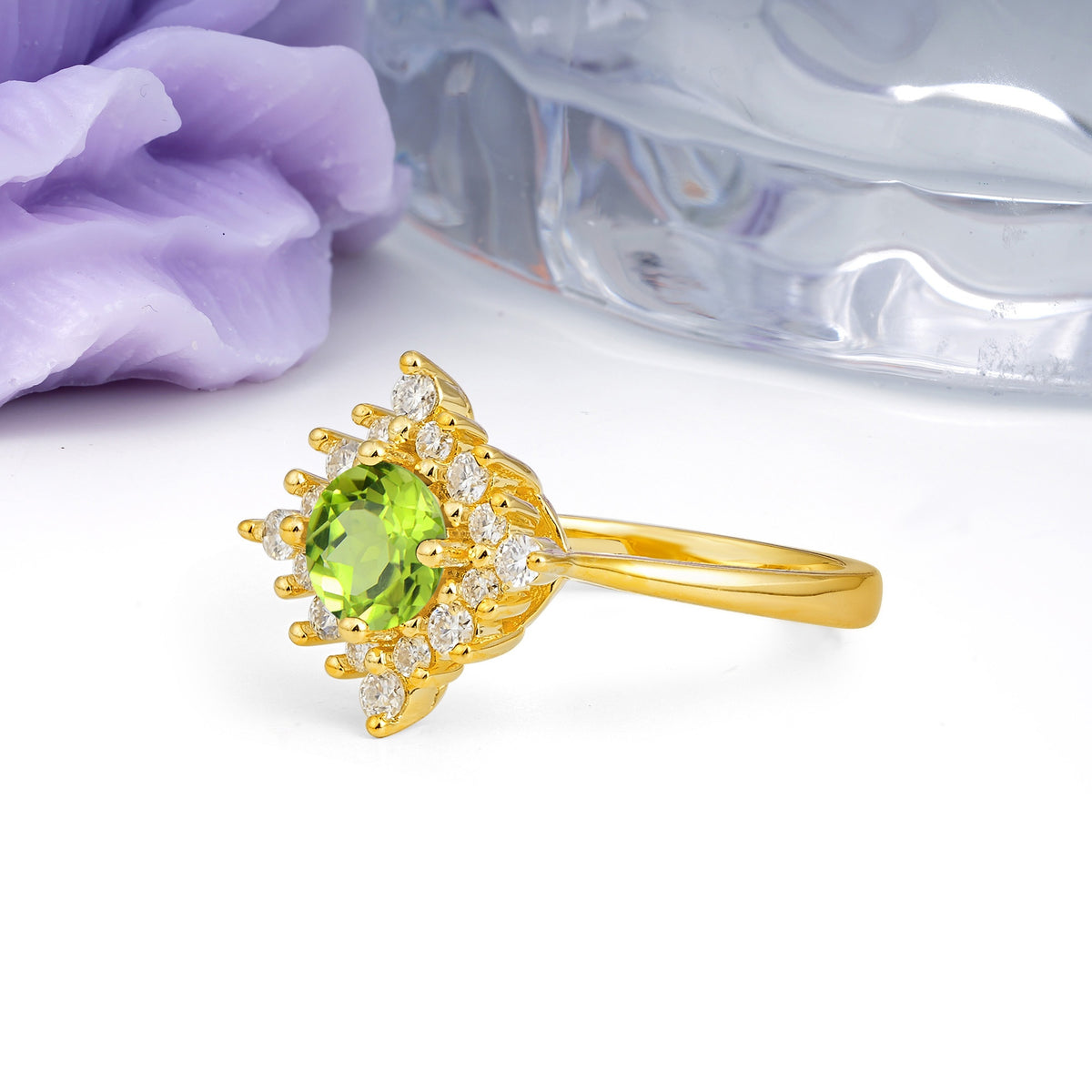 Distinctive 4 Prong Round Cut Peridot Engagement Ring - Additional view