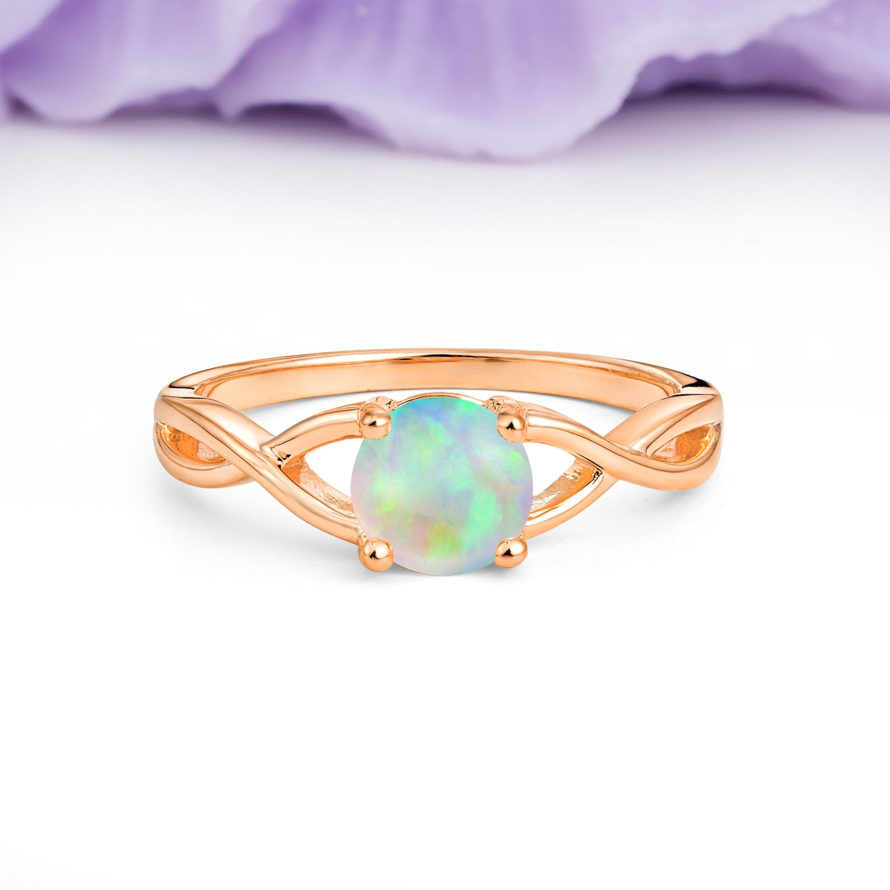 Classic Twisted 4-Prong Round Cut Fire Opal Engagement Ring - Additional view