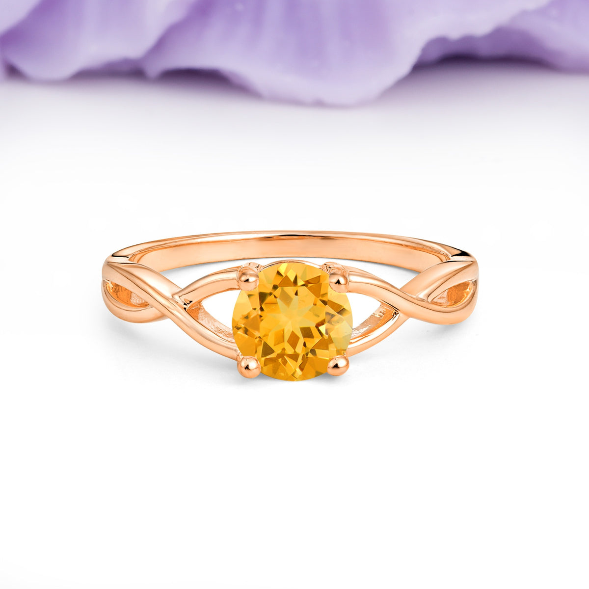 Classic Twisted 4-Prong Round Cut Citrine Engagement Ring - Additional view