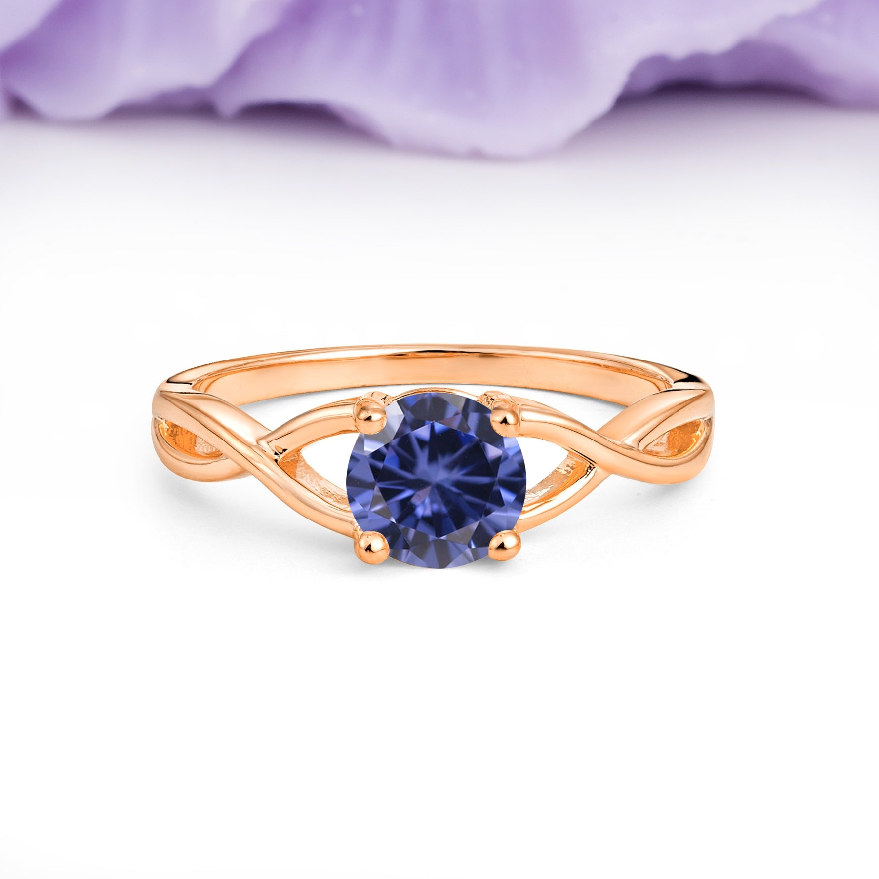 Classic Twisted 4-Prong Round Cut Tanzanite Engagement Ring - Additional view