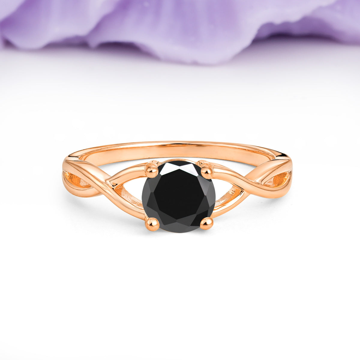 Classic Twisted 4-Prong Round Cut Black Onyx Engagement Ring - Additional view