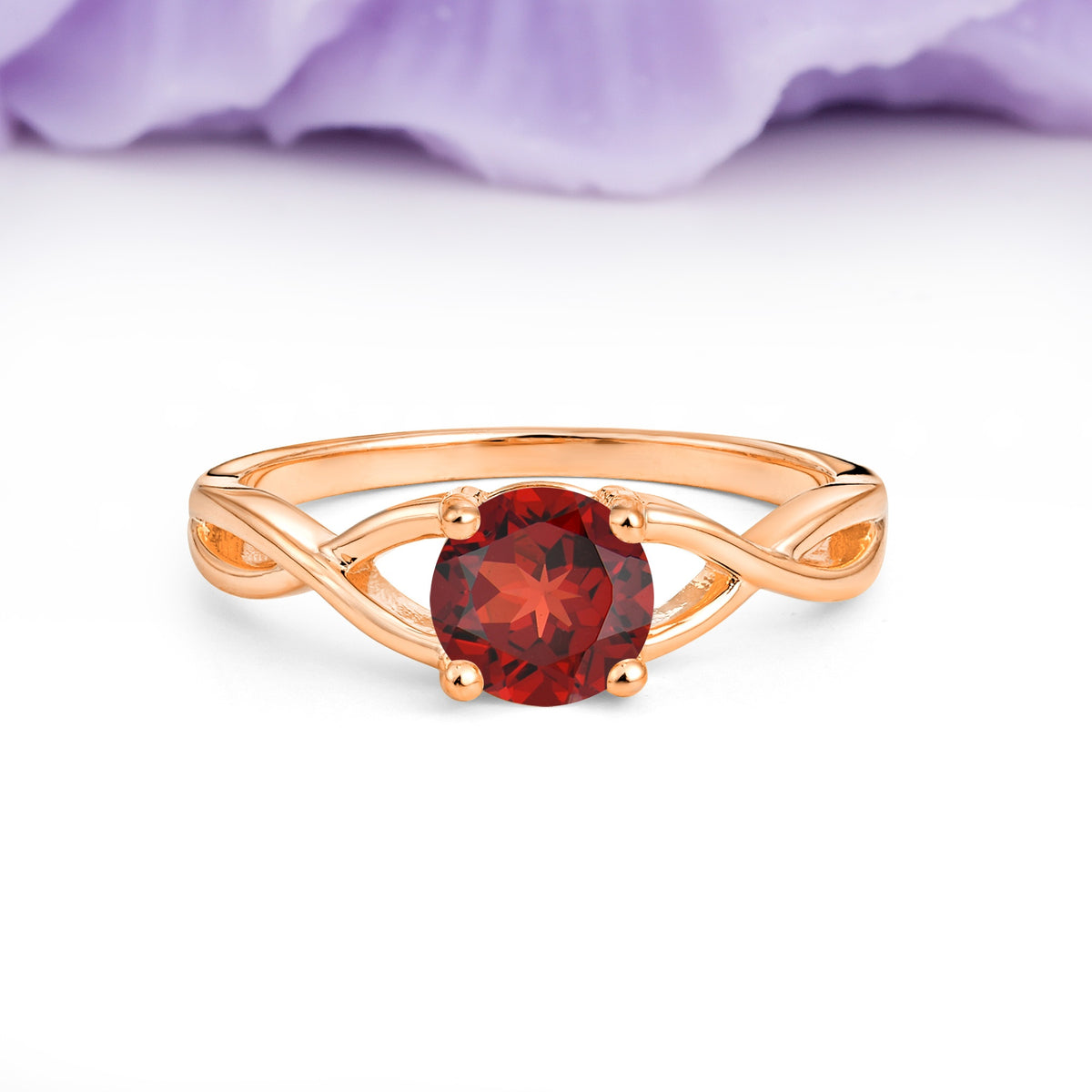 Classic Twisted 4-Prong Round Cut Garnet Engagement Ring - Additional view