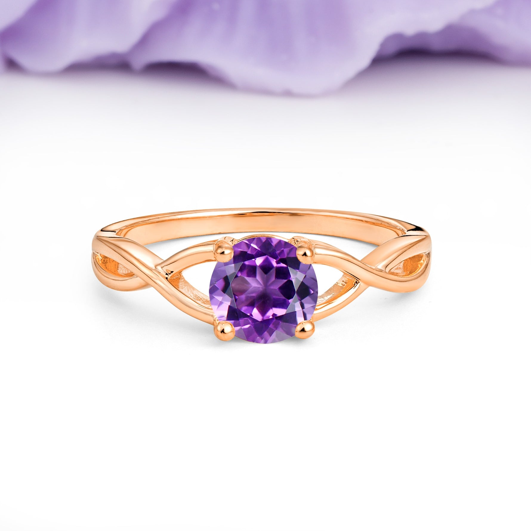 Classic Twisted 4-Prong Round Cut Amethyst Engagement Ring - Additional view
