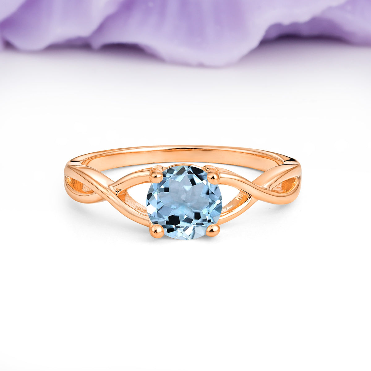 Classic Twisted 4-Prong Round Cut Aquamarine Engagement Ring - Additional view