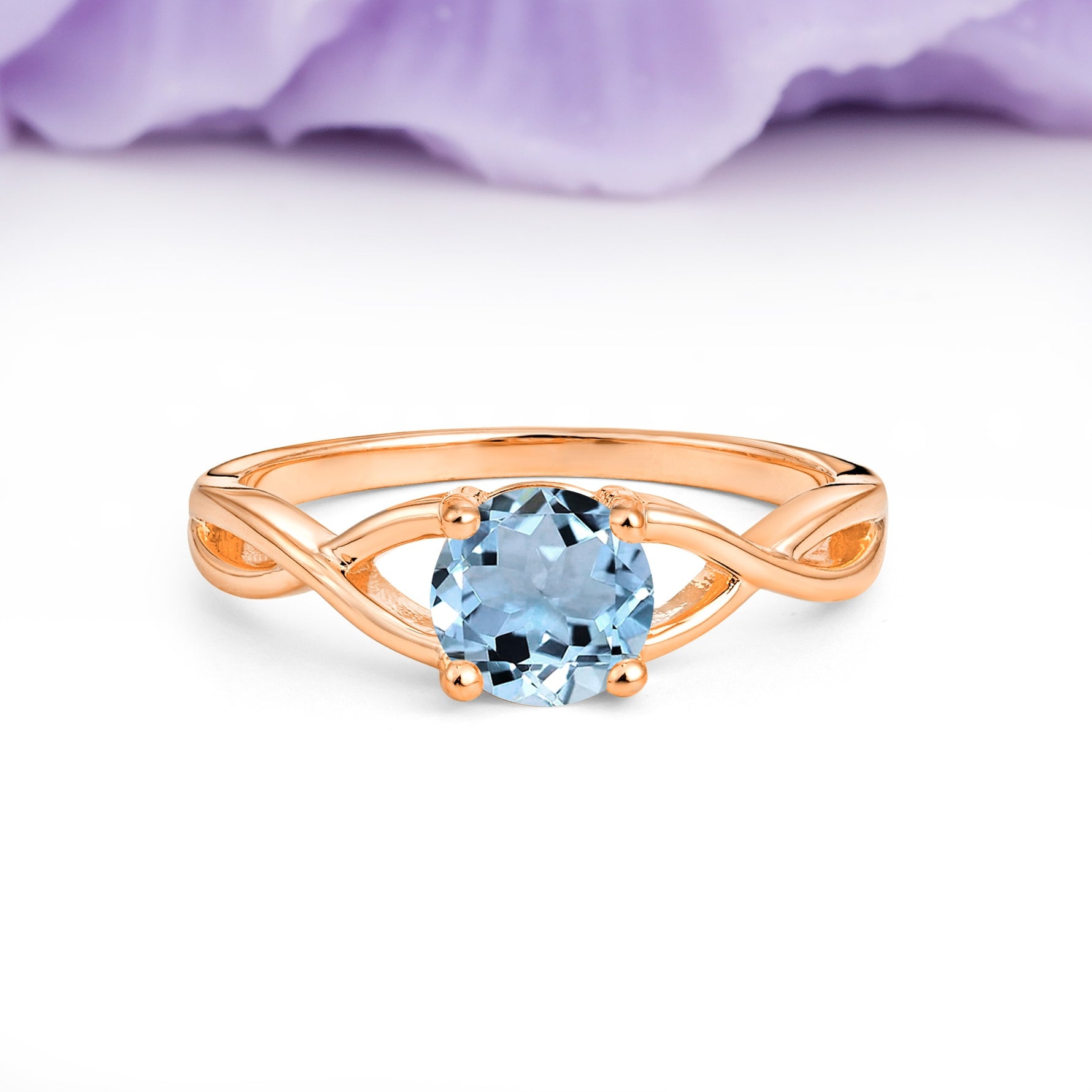 Classic Twisted 4-Prong Round Cut Aquamarine Engagement Ring - Additional view
