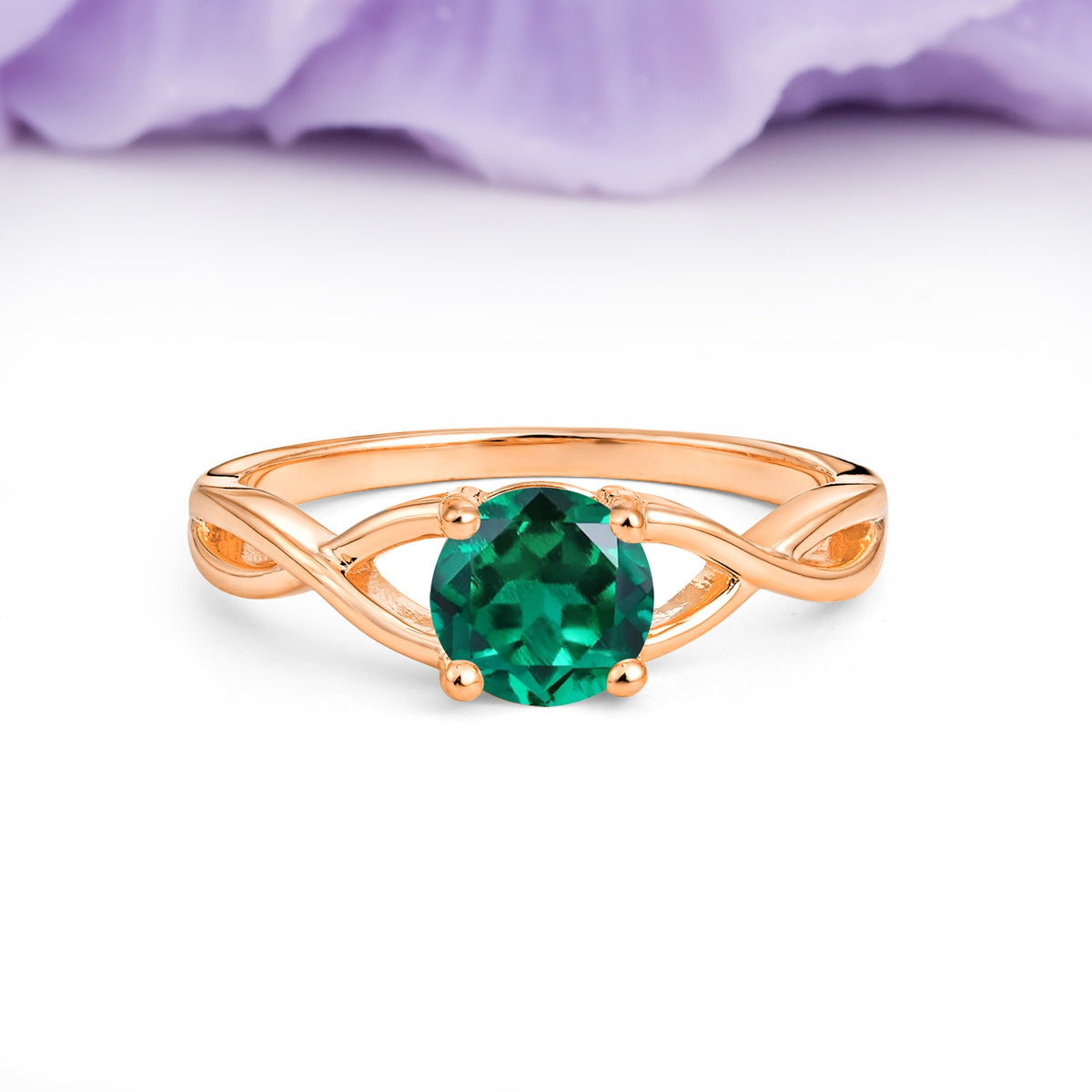 Classic Twisted 4-Prong Round Cut Emerald Engagement Ring - Additional view