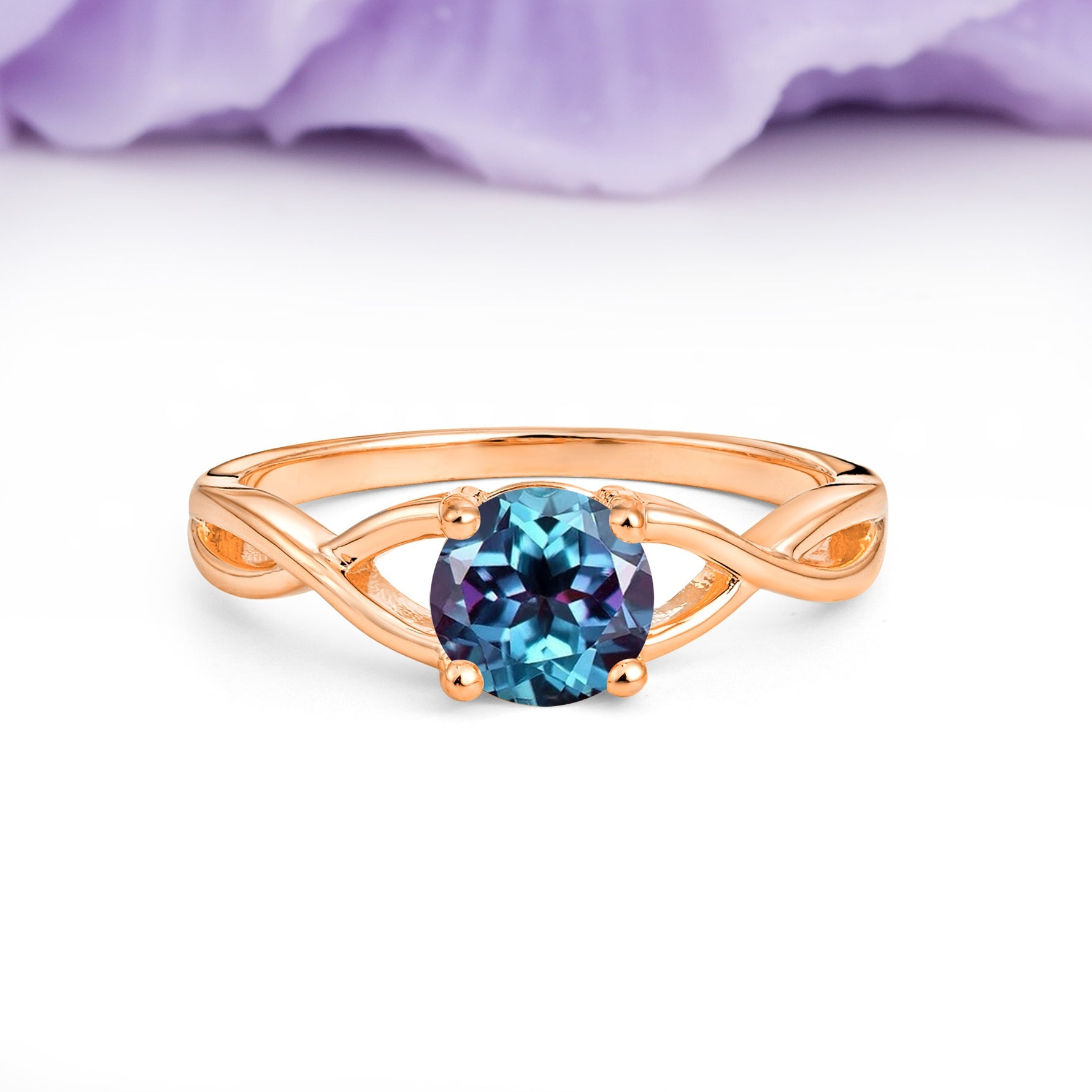Classic Twisted 4-Prong Round Cut Alexandrite Engagement Ring - Additional view