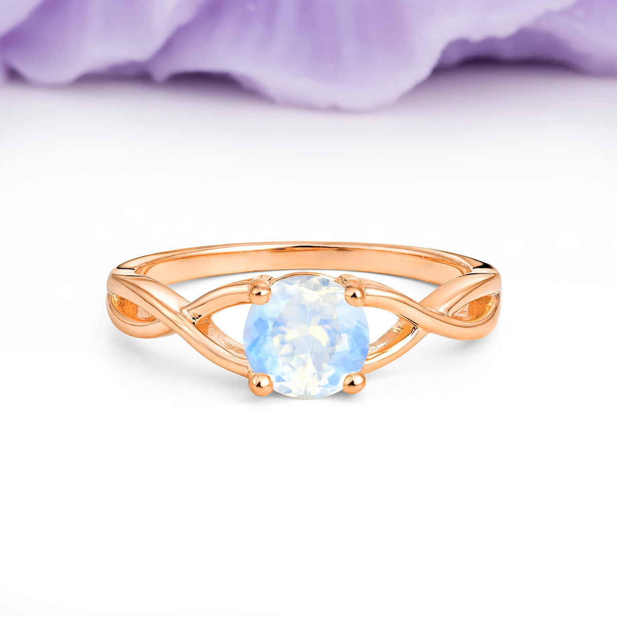 Classic Twisted 4-Prong Round Cut Moonstone Engagement Ring - Additional view
