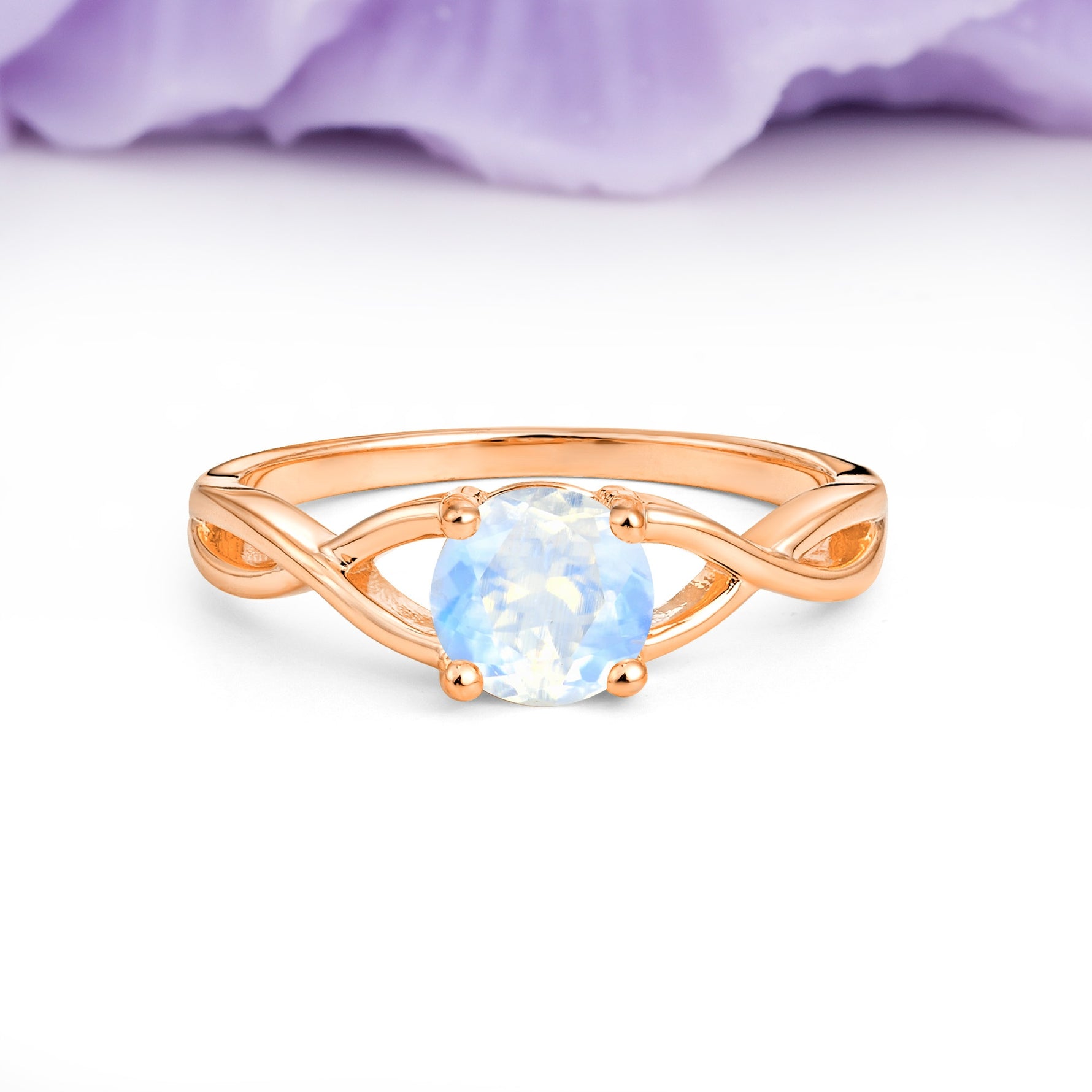 Classic Twisted 4-Prong Round Cut Moonstone Engagement Ring - Additional view