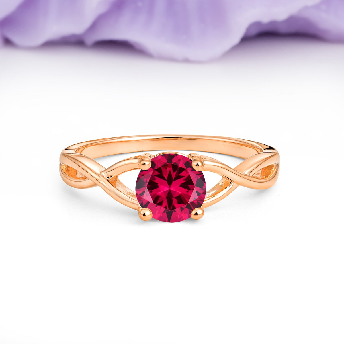 Classic Twisted 4-Prong Round Cut Ruby Engagement Ring - Additional view