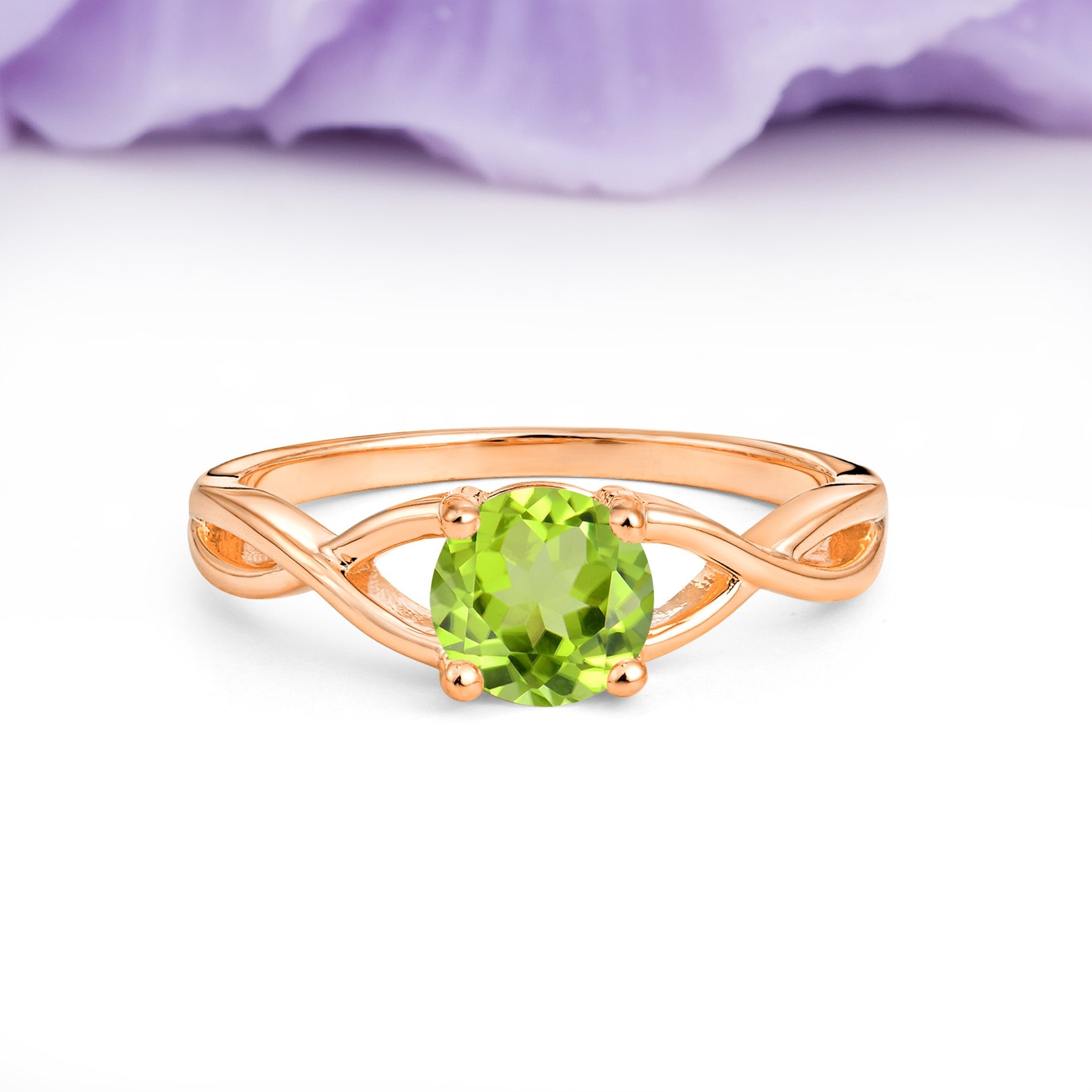 Classic Twisted 4-Prong Round Cut Peridot Engagement Ring - Additional view
