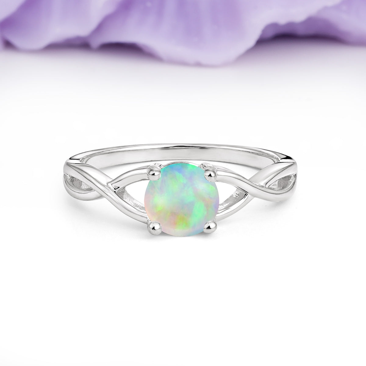 Classic Twisted 4-Prong Round Cut Fire Opal Engagement Ring - Additional view