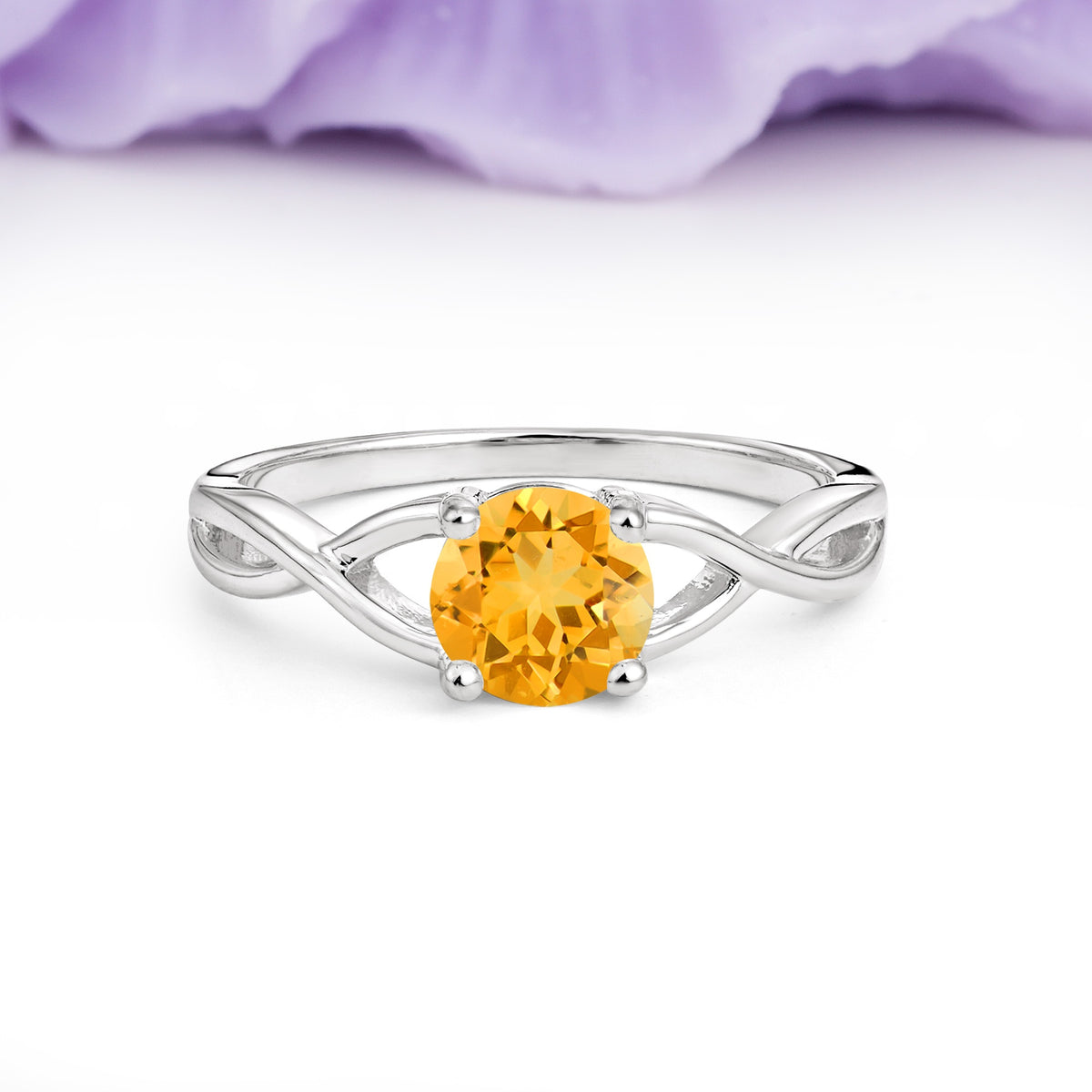 Classic Twisted 4-Prong Round Cut Citrine Engagement Ring - Additional view