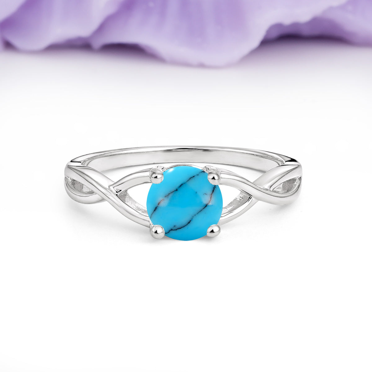 Classic Twisted 4-Prong Round Cut Turquoise Engagement Ring - Additional view