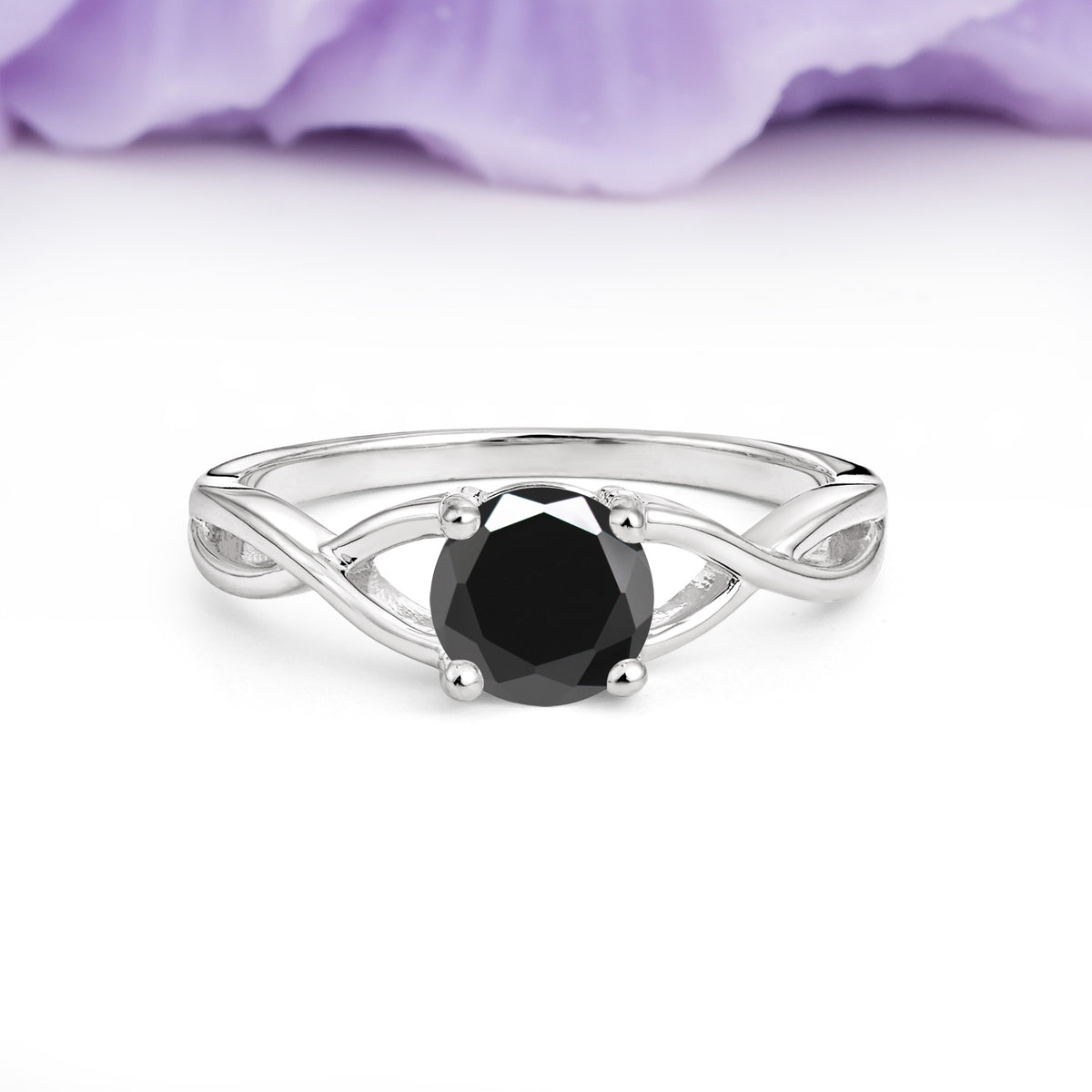 Classic Twisted 4-Prong Round Cut Black Onyx Engagement Ring - Additional view