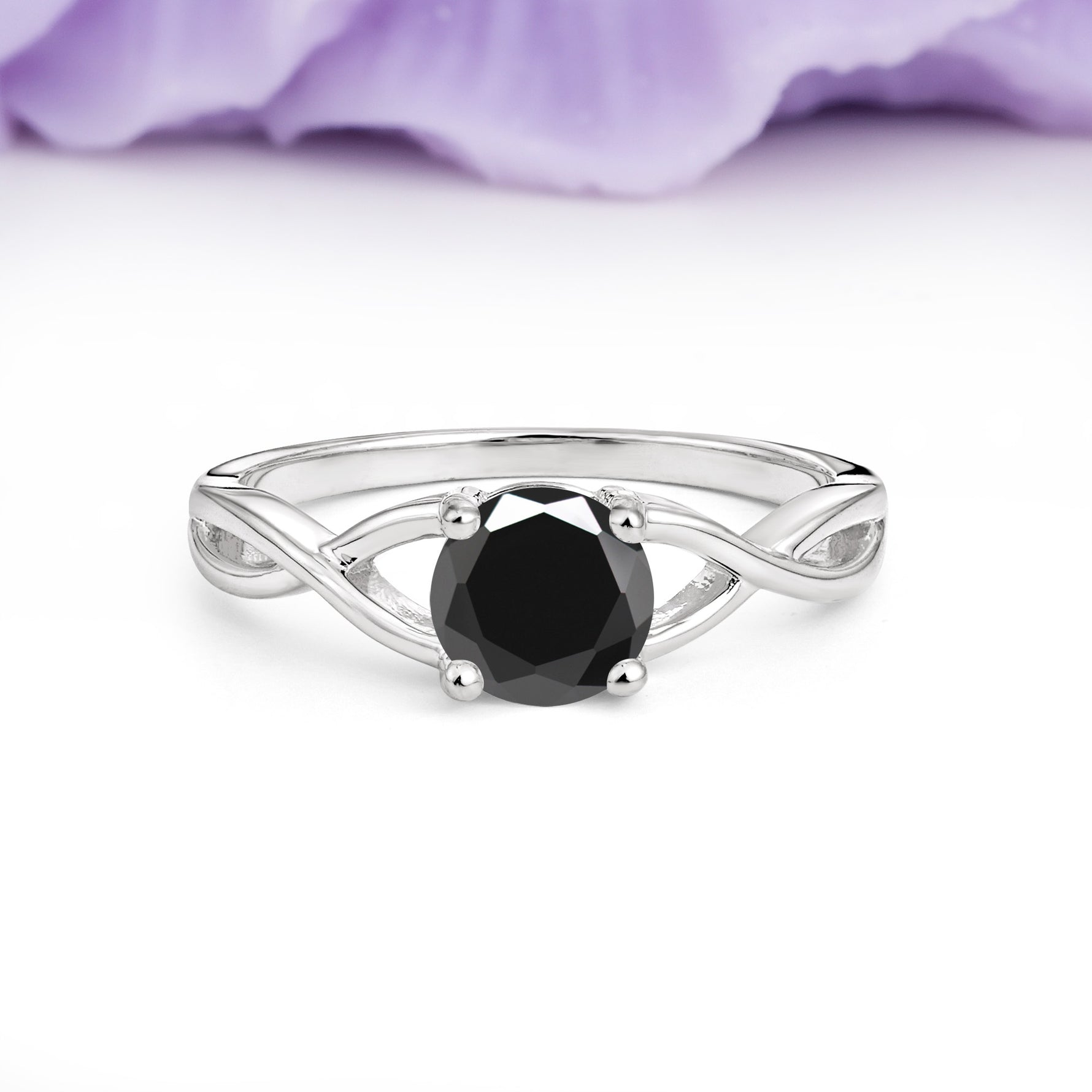 Classic Twisted 4-Prong Round Cut Black Onyx Engagement Ring - Additional view
