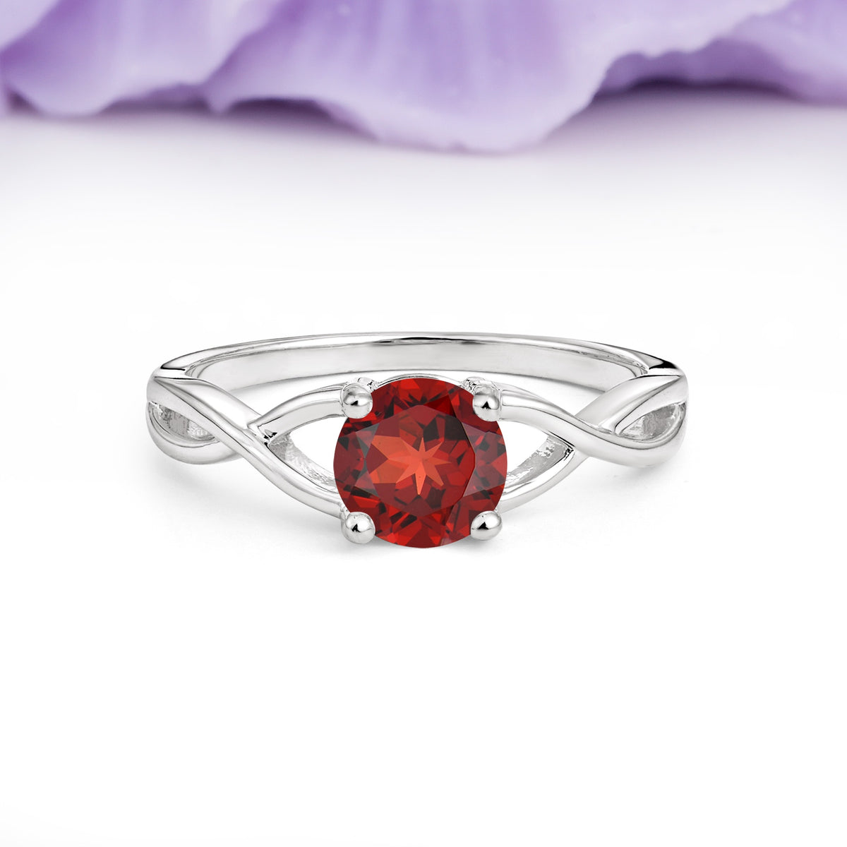 Classic Twisted 4-Prong Round Cut Garnet Engagement Ring - Additional view