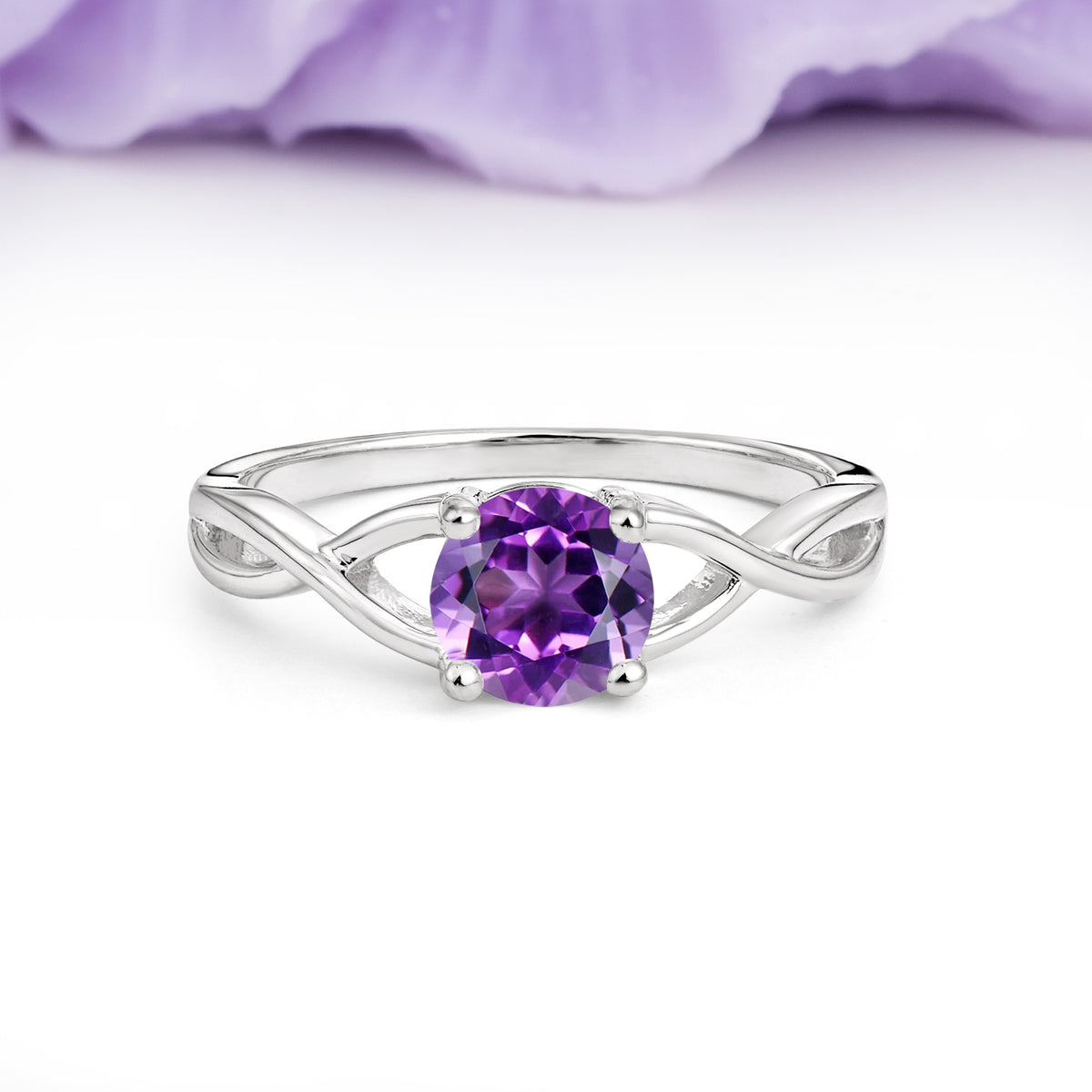 Classic Twisted 4-Prong Round Cut Amethyst Engagement Ring - Additional view