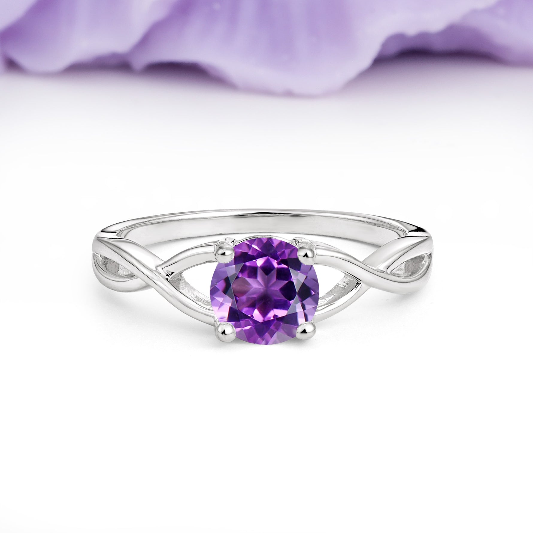 Classic Twisted 4-Prong Round Cut Amethyst Engagement Ring - Additional view