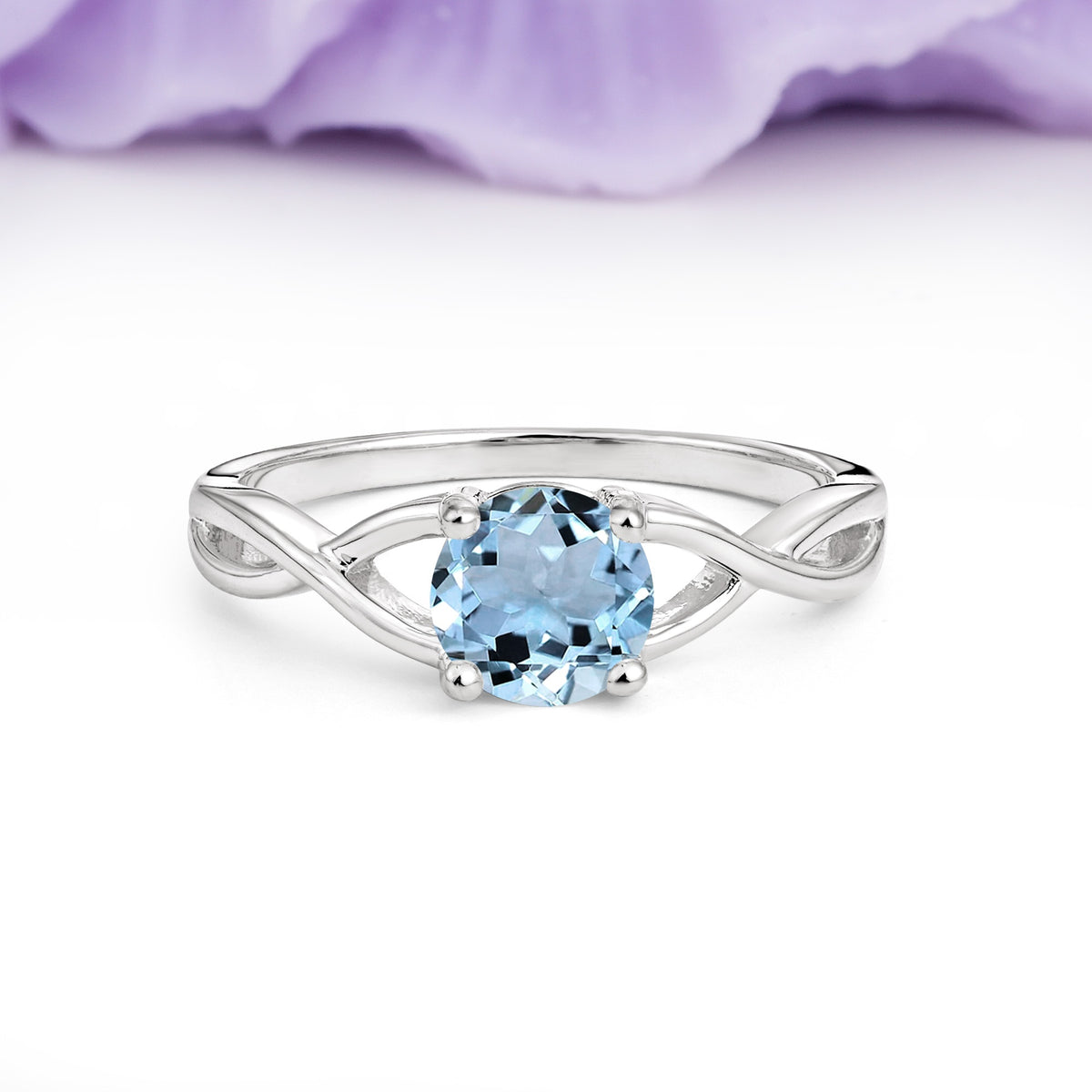 Classic Twisted 4-Prong Round Cut Aquamarine Engagement Ring - Additional view