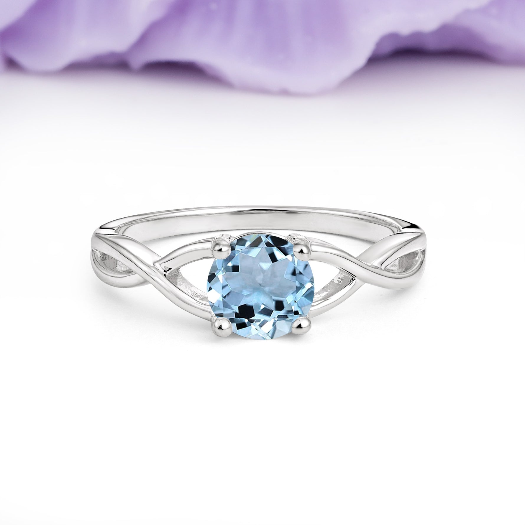 Classic Twisted 4-Prong Round Cut Aquamarine Engagement Ring - Additional view