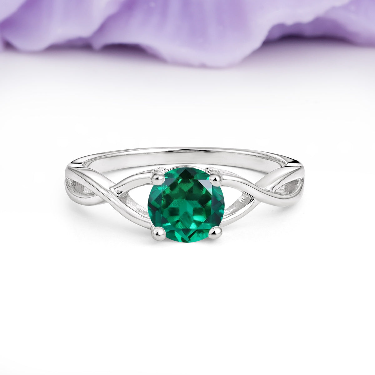 Classic Twisted 4-Prong Round Cut Emerald Engagement Ring - Additional view