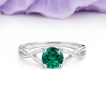 Classic Twisted 4-Prong Round Cut Emerald Engagement Ring - Additional view