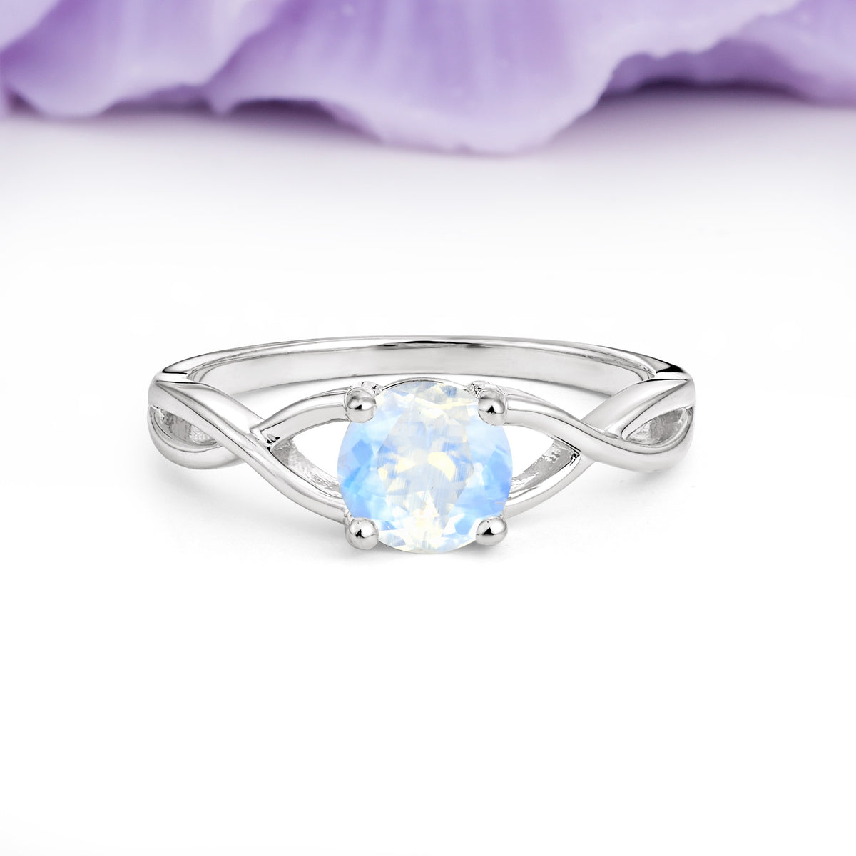 Classic Twisted 4-Prong Round Cut Moonstone Engagement Ring - Additional view