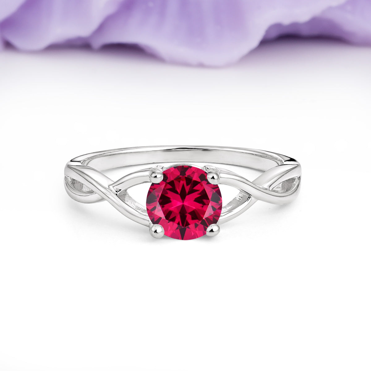 Classic Twisted 4-Prong Round Cut Ruby Engagement Ring - Additional view