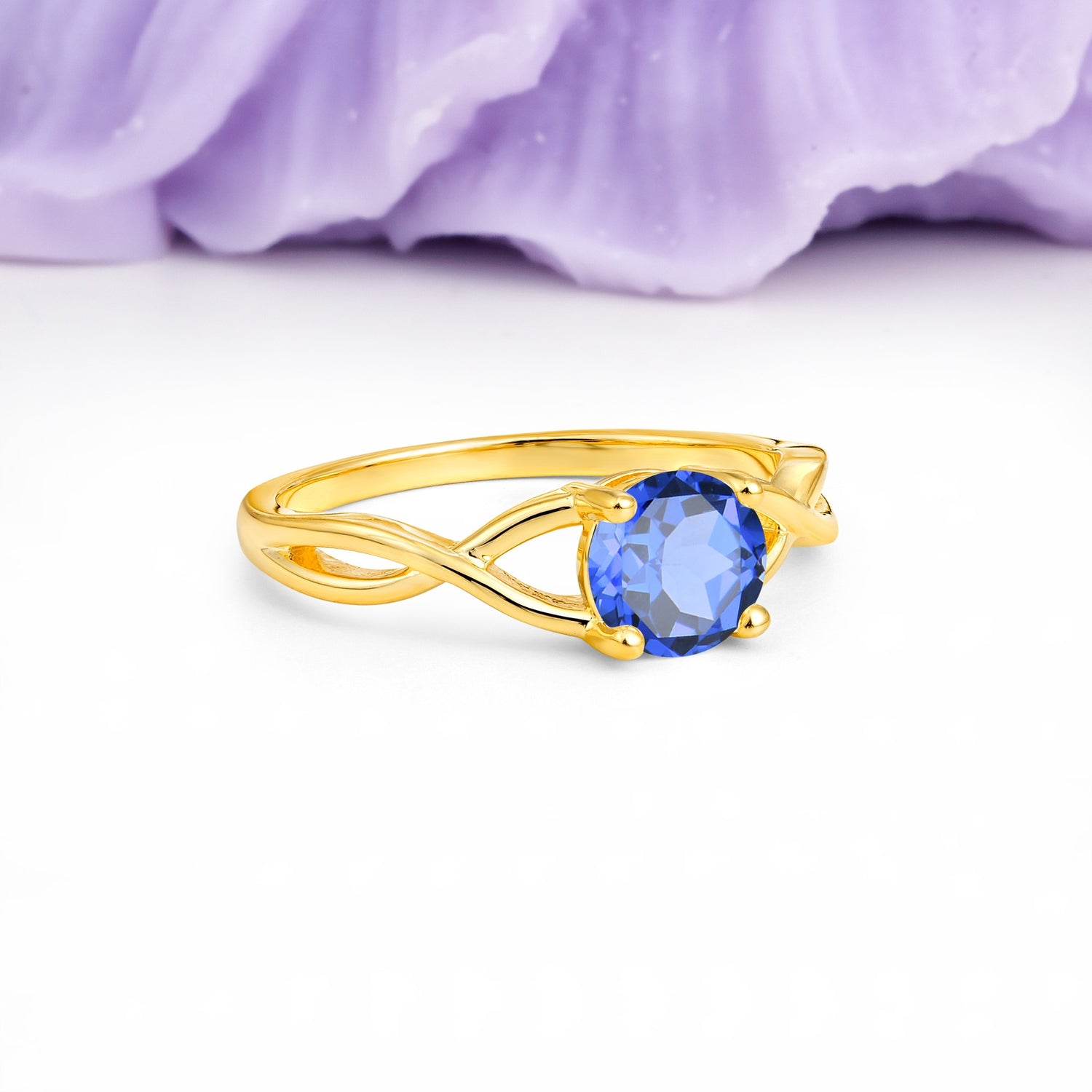 Classic Twisted 4-Prong Round Cut Sapphire Engagement Ring - Additional view