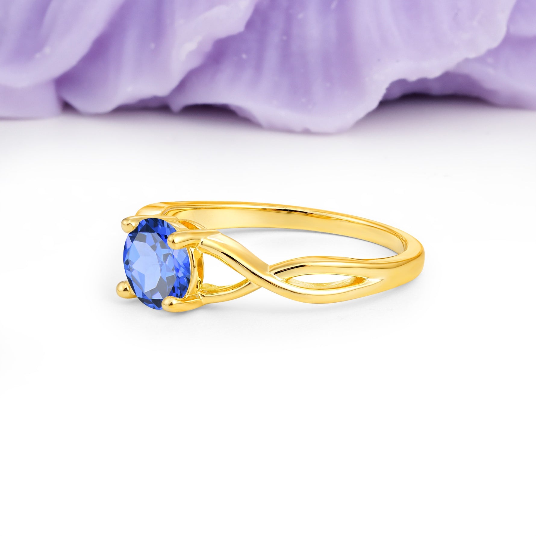Classic Twisted 4-Prong Round Cut Sapphire Engagement Ring - Additional view