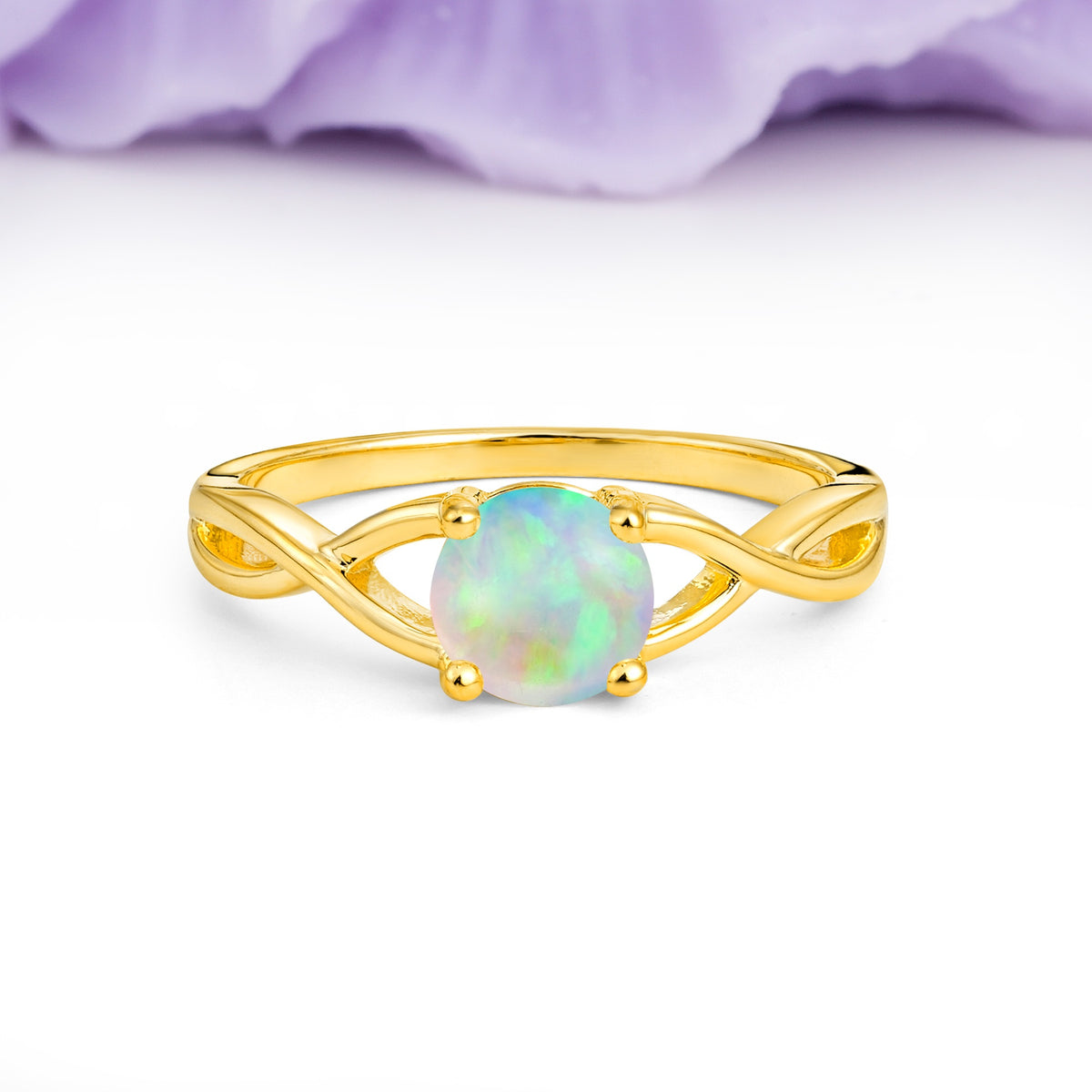 Classic Twisted 4-Prong Round Cut Fire Opal Engagement Ring - Additional view