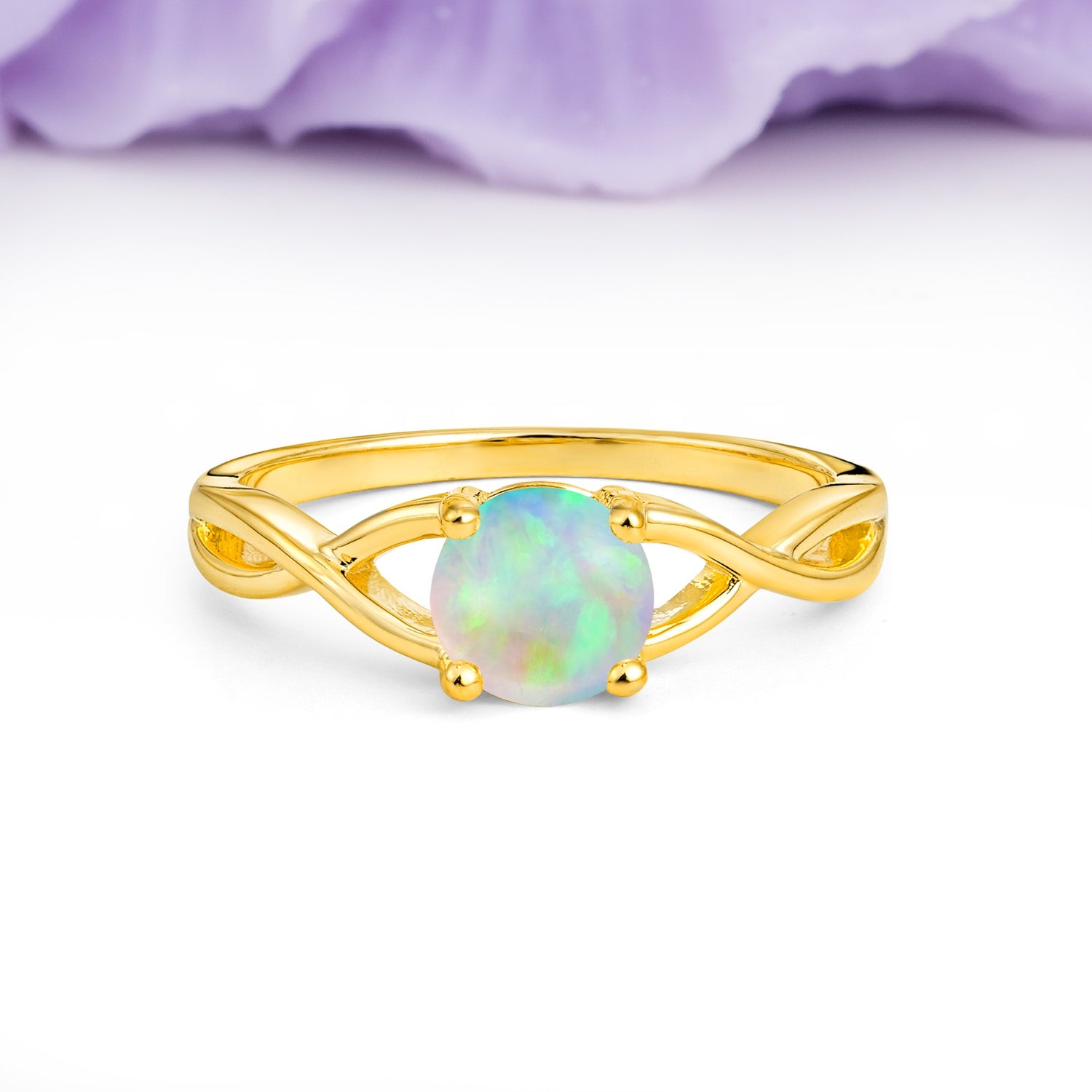 Classic Twisted 4-Prong Round Cut Fire Opal Engagement Ring - Additional view