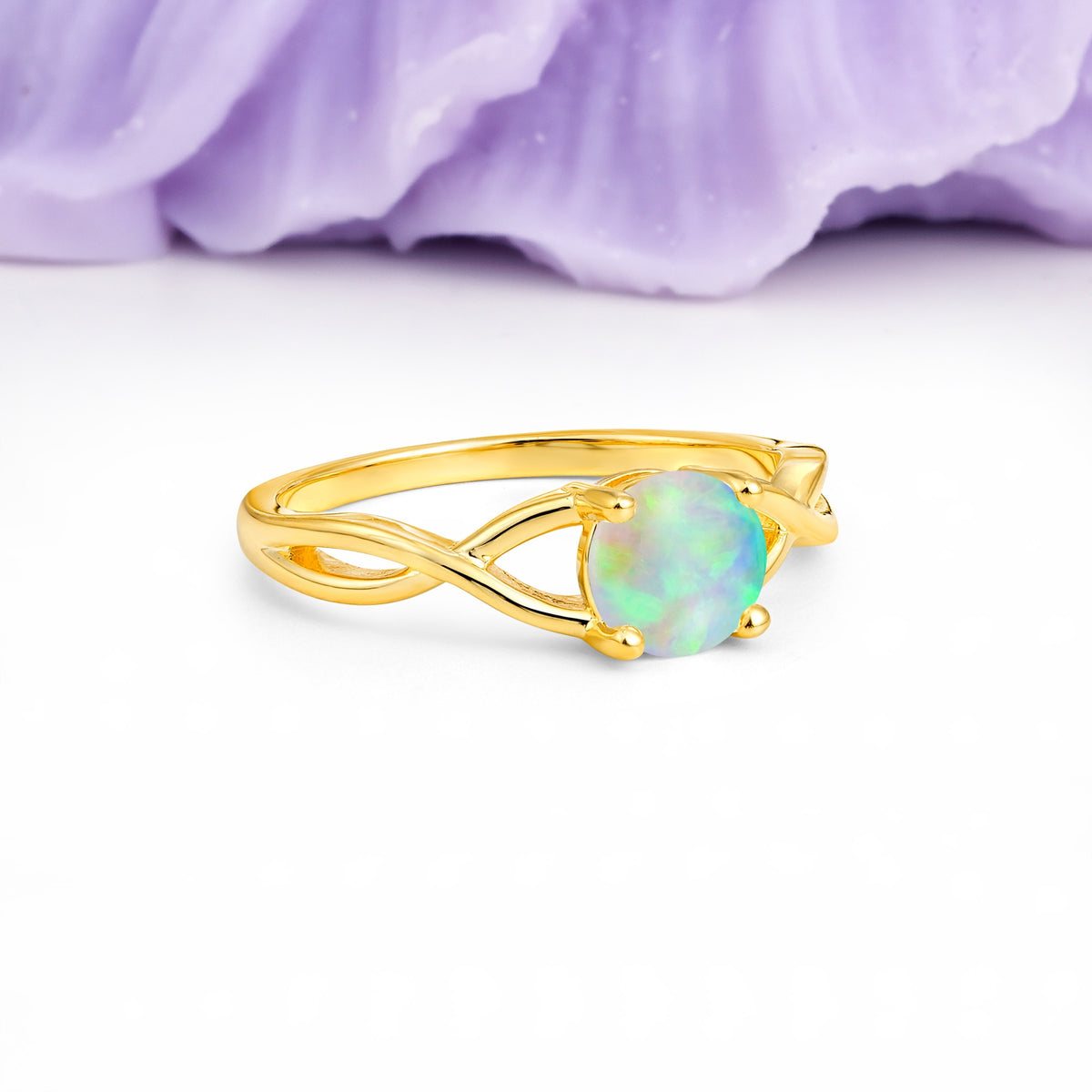 Classic Twisted 4-Prong Round Cut Fire Opal Engagement Ring - Additional view