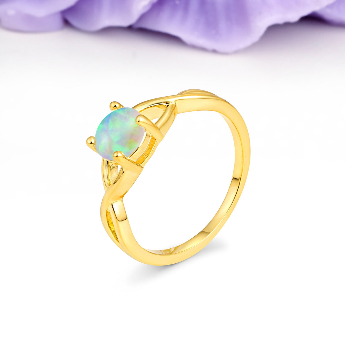 Classic Twisted 4-Prong Round Cut Fire Opal Engagement Ring - Additional view