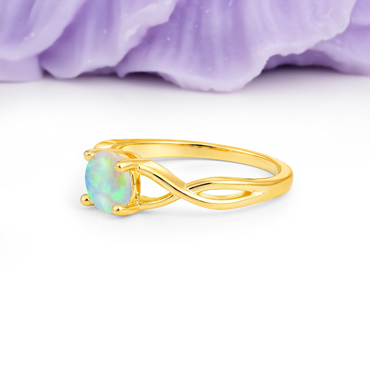 Classic Twisted 4-Prong Round Cut Fire Opal Engagement Ring - Additional view