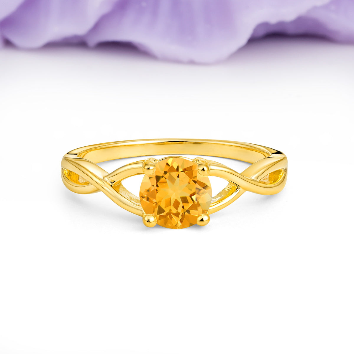 Classic Twisted 4-Prong Round Cut Citrine Engagement Ring - Additional view