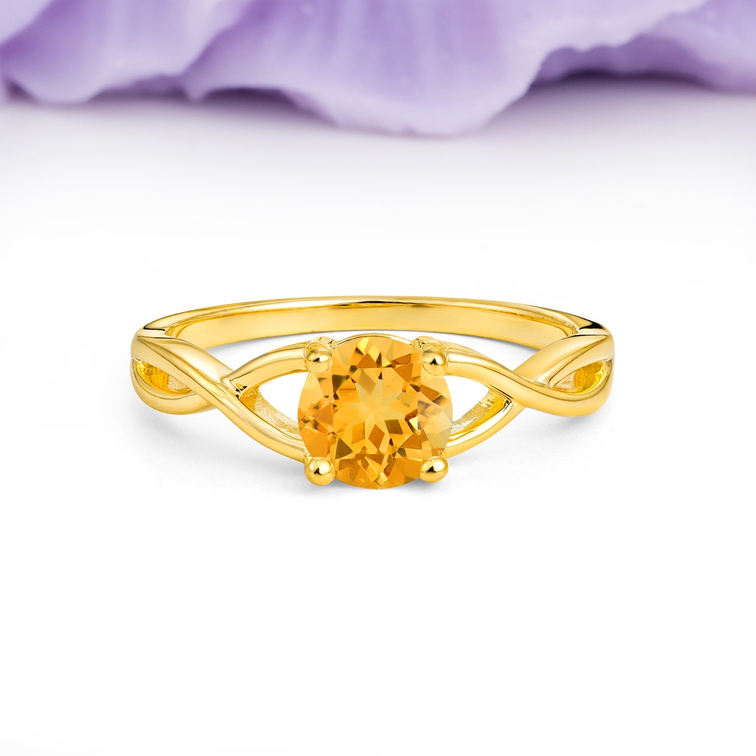 Classic Twisted 4-Prong Round Cut Citrine Engagement Ring - Additional view