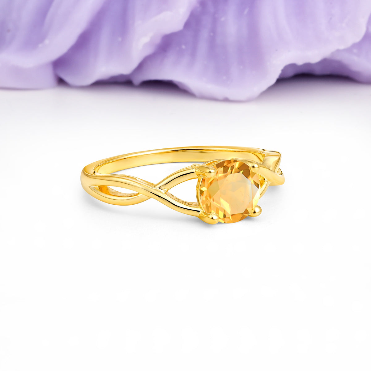 Classic Twisted 4-Prong Round Cut Citrine Engagement Ring - Additional view