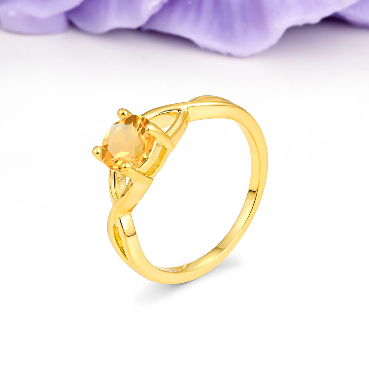 Classic Twisted 4-Prong Round Cut Citrine Engagement Ring - Additional view